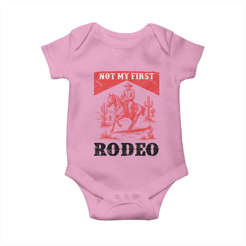Not My First Rodeo Vintage Cowboy Graphic Baby Onesie Retro Western Desert Scene with Horse and Cactus TS02 Light Pink Print Your Wear