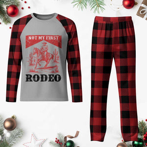 Not My First Rodeo Vintage Cowboy Graphic Plaid Pajama Set Retro Western Desert Scene with Horse and Cactus TS02 Buffalo Plaid Print Your Wear