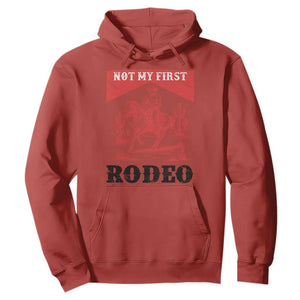 Not My First Rodeo Vintage Cowboy Graphic Hoodie Retro Western Desert Scene with Horse and Cactus TS02 Red Print Your Wear