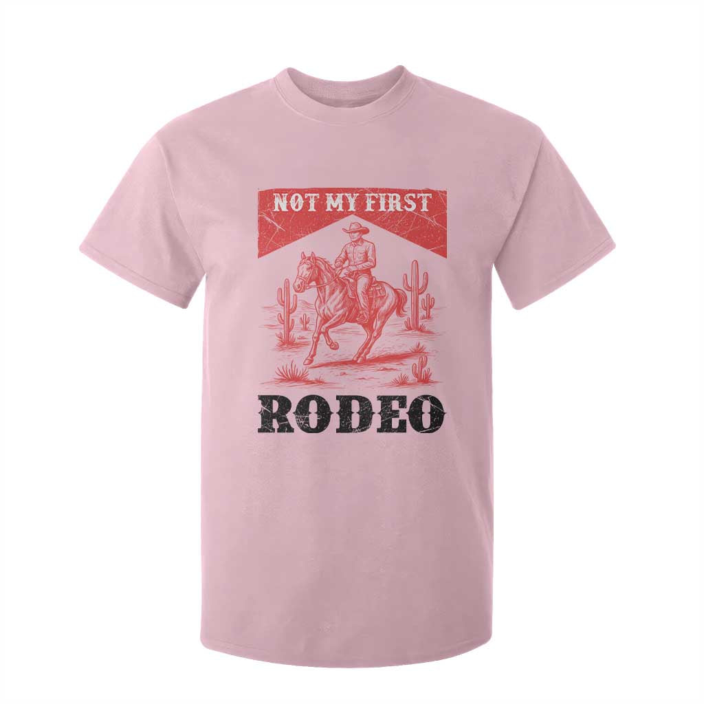 Not My First Rodeo Vintage Cowboy Graphic T Shirt For Kid Retro Western Desert Scene with Horse and Cactus TS02 Light Pink Print Your Wear