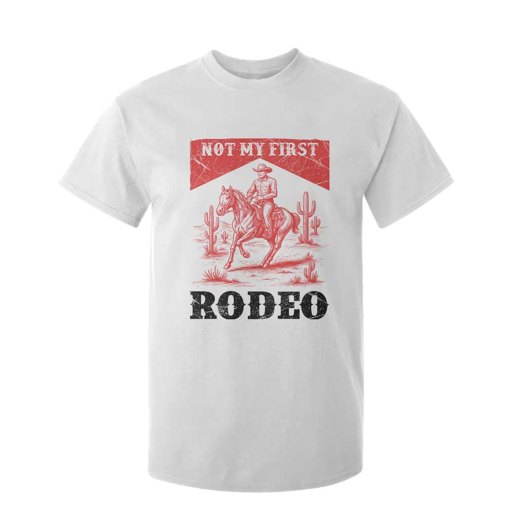 Not My First Rodeo Vintage Cowboy Graphic T Shirt For Kid Retro Western Desert Scene with Horse and Cactus TS02 White Print Your Wear