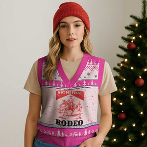 Not My First Rodeo Vintage Cowboy Graphic V-Neck Knit Sweater Vest Retro Western Desert Scene with Horse and Cactus TS02 Hot Pink Print Your Wear