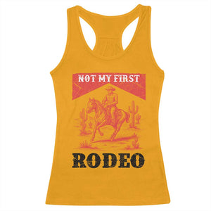 Not My First Rodeo Vintage Cowboy Graphic Racerback Tank Top Retro Western Desert Scene with Horse and Cactus TS02 Gold Print Your Wear