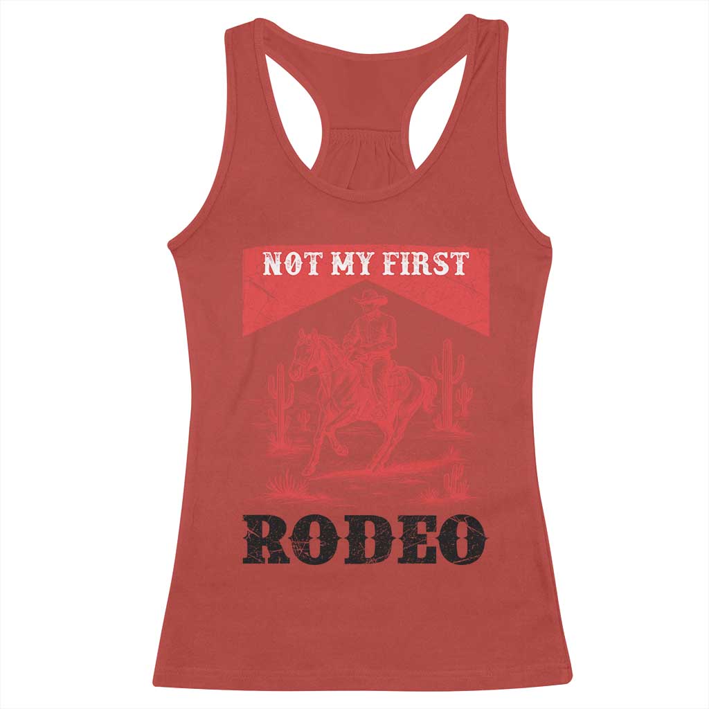 Not My First Rodeo Vintage Cowboy Graphic Racerback Tank Top Retro Western Desert Scene with Horse and Cactus TS02 Red Print Your Wear
