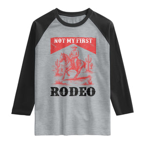 Not My First Rodeo Vintage Cowboy Graphic Raglan Shirt Retro Western Desert Scene with Horse and Cactus TS02 Heather Gray Black Print Your Wear