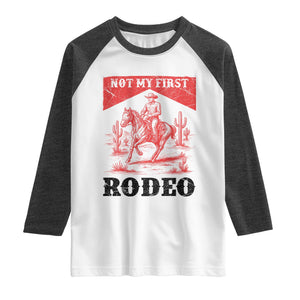 Not My First Rodeo Vintage Cowboy Graphic Raglan Shirt Retro Western Desert Scene with Horse and Cactus TS02 White Heather Charcoal Print Your Wear