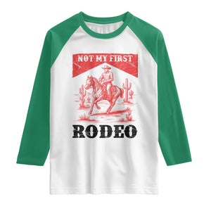 Not My First Rodeo Vintage Cowboy Graphic Raglan Shirt Retro Western Desert Scene with Horse and Cactus TS02 White Kelly Green Print Your Wear