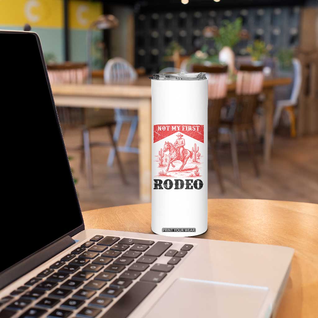 Not My First Rodeo Vintage Cowboy Graphic Skinny Tumbler Retro Western Desert Scene with Horse and Cactus TS02 Print Your Wear