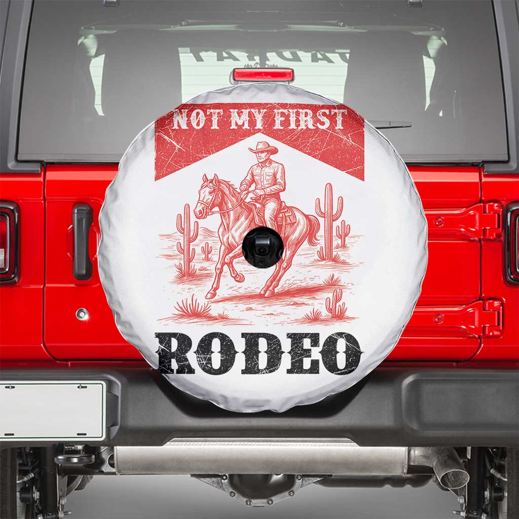 Not My First Rodeo Vintage Cowboy Graphic Spare Tire Cover Retro Western Desert Scene with Horse and Cactus TS02 White Print Your Wear