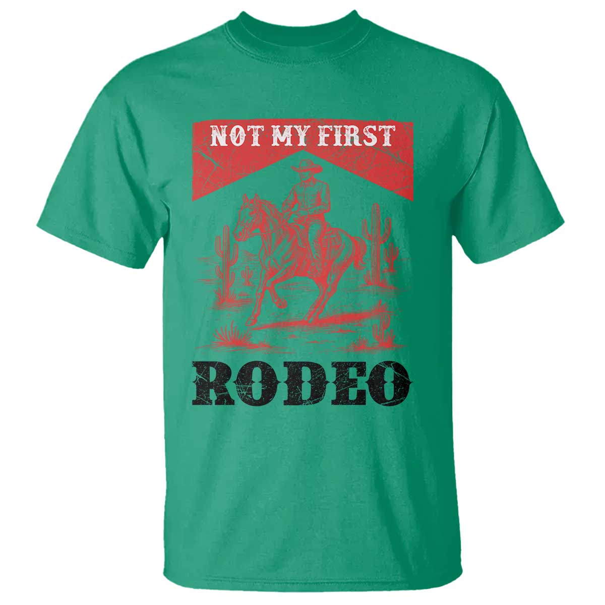Not My First Rodeo Vintage Cowboy Graphic T Shirt Retro Western Desert Scene with Horse and Cactus TS02 Irish Green Print Your Wear