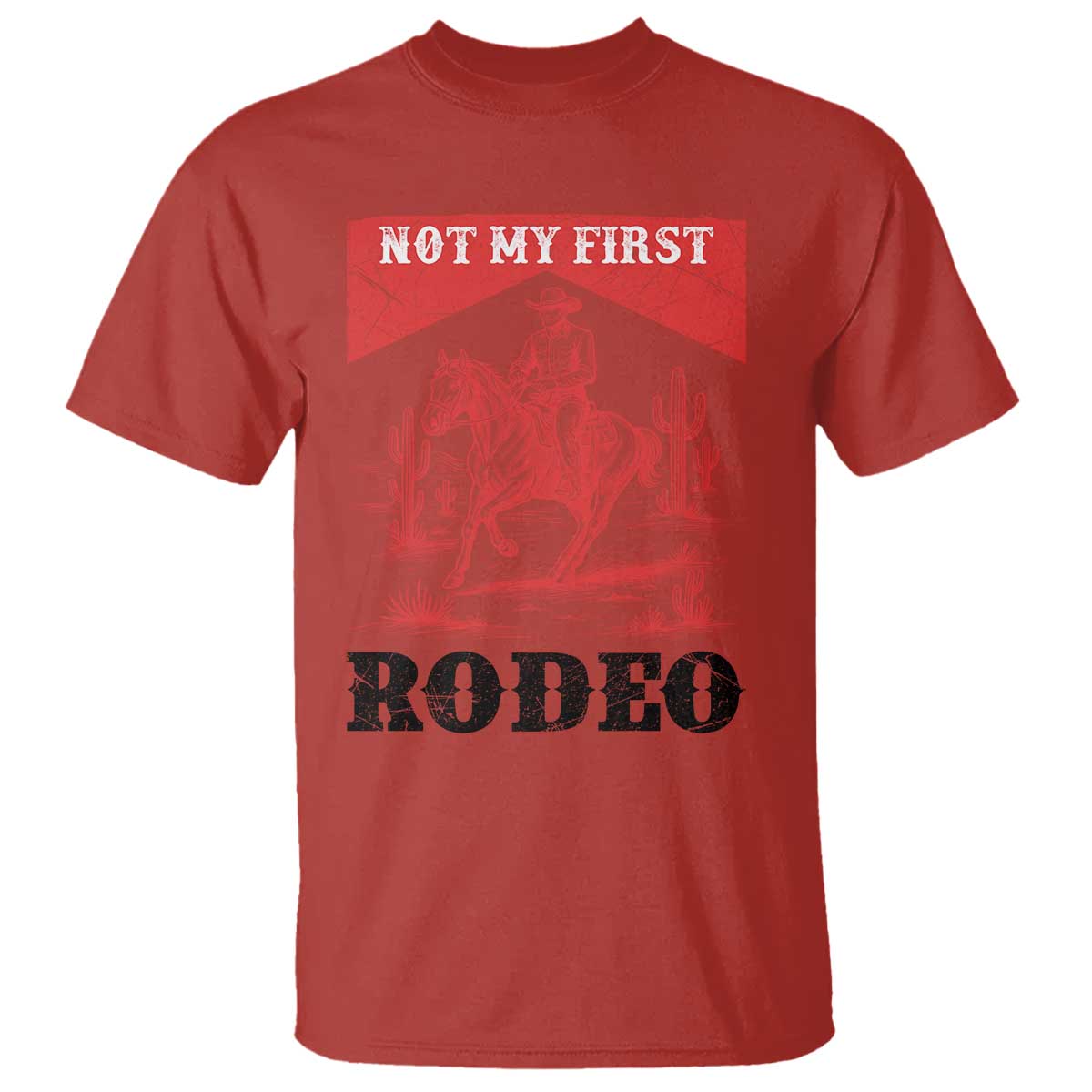 Not My First Rodeo Vintage Cowboy Graphic T Shirt Retro Western Desert Scene with Horse and Cactus TS02 Red Print Your Wear