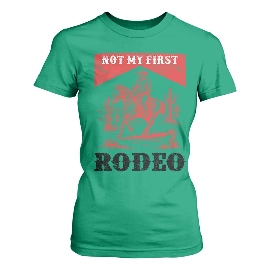 Not My First Rodeo Vintage Cowboy Graphic T Shirt For Women Retro Western Desert Scene with Horse and Cactus TS02 Irish Green Print Your Wear