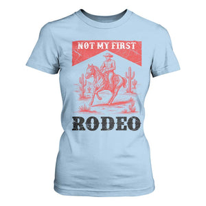 Not My First Rodeo Vintage Cowboy Graphic T Shirt For Women Retro Western Desert Scene with Horse and Cactus TS02 Light Blue Print Your Wear