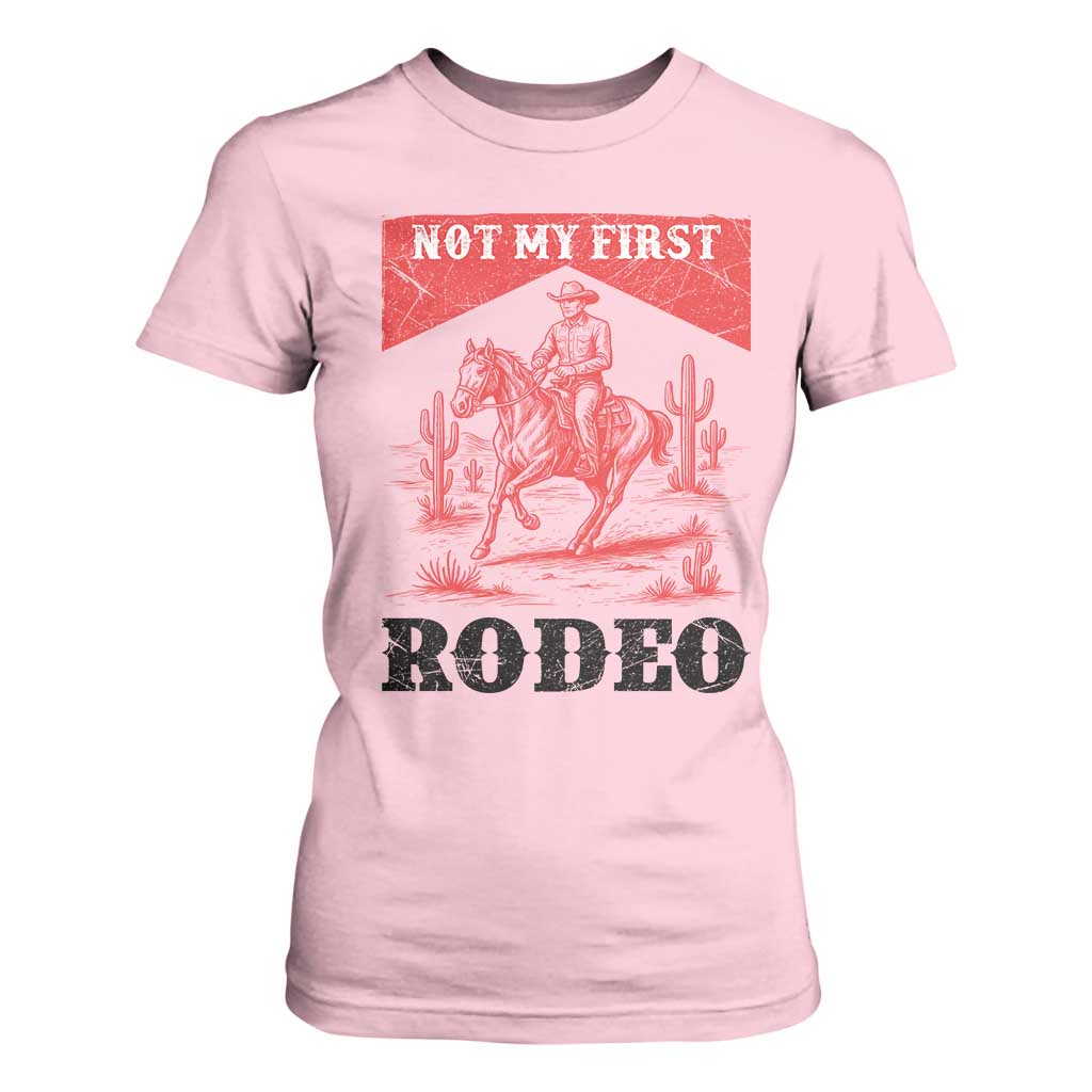 Not My First Rodeo Vintage Cowboy Graphic T Shirt For Women Retro Western Desert Scene with Horse and Cactus TS02 Light Pink Print Your Wear