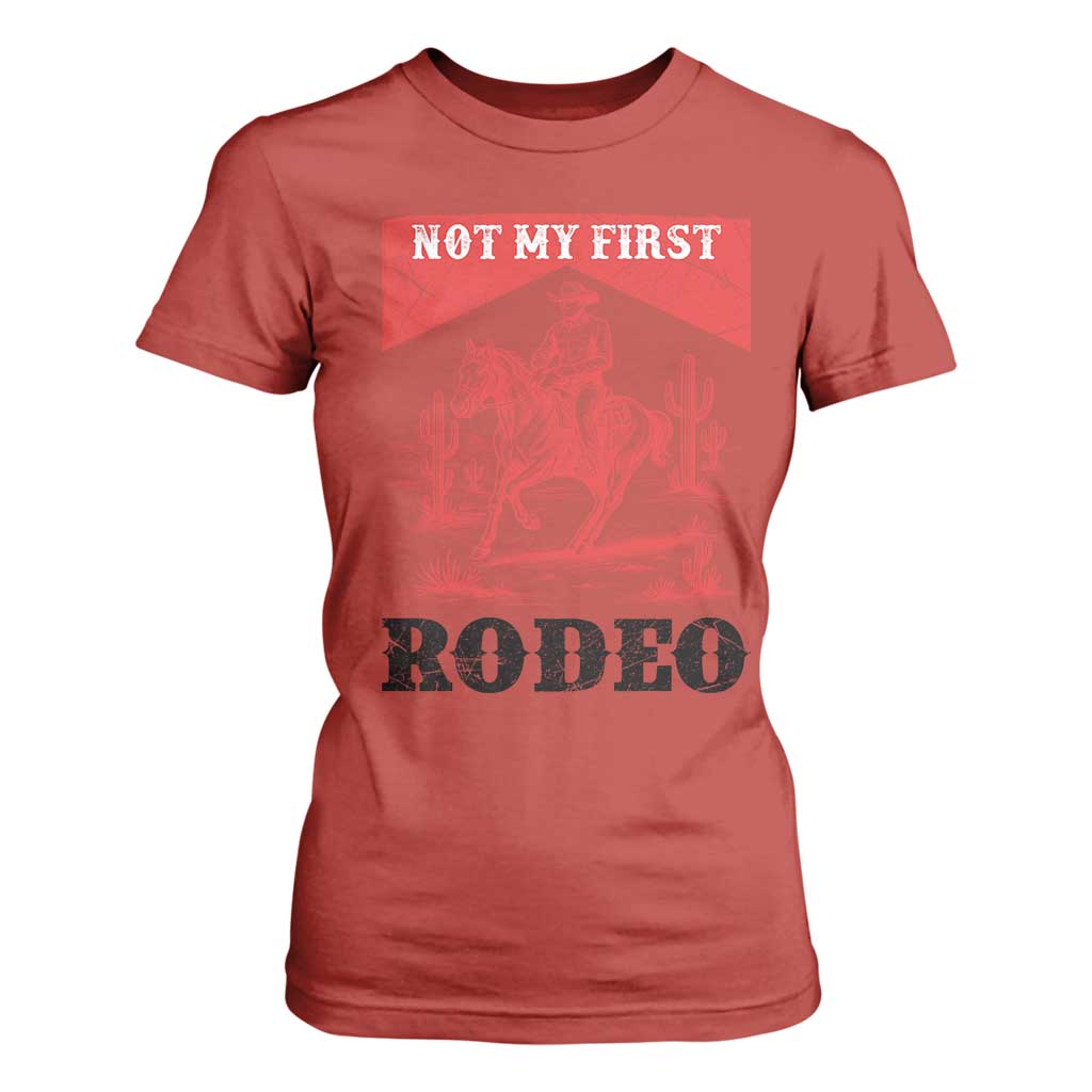 Not My First Rodeo Vintage Cowboy Graphic T Shirt For Women Retro Western Desert Scene with Horse and Cactus TS02 Red Print Your Wear