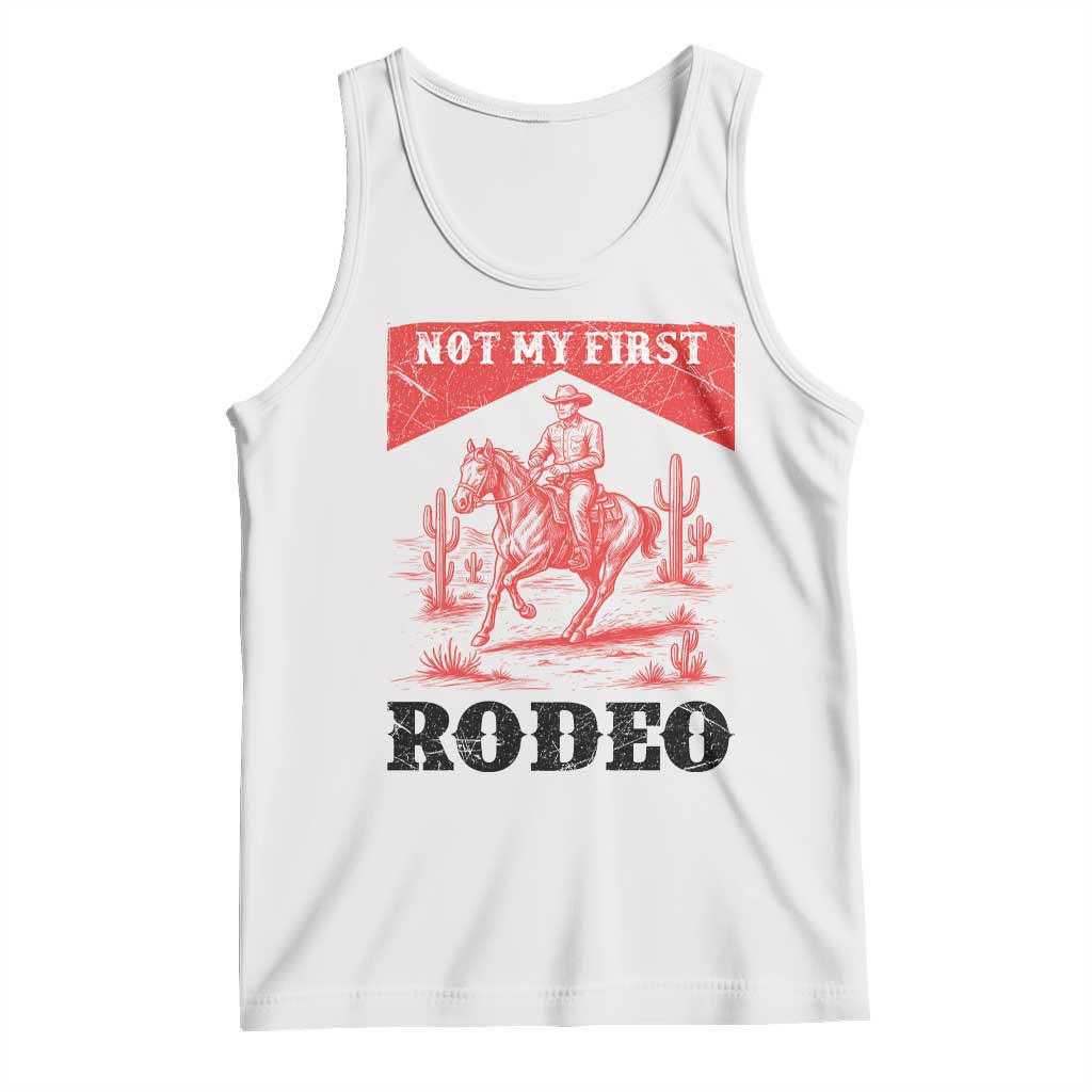Not My First Rodeo Vintage Cowboy Graphic Tank Top Retro Western Desert Scene with Horse and Cactus TS02 White Print Your Wear