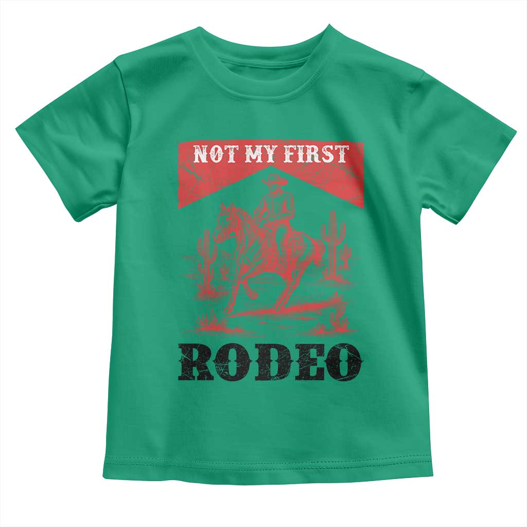 Not My First Rodeo Vintage Cowboy Graphic Toddler T Shirt Retro Western Desert Scene with Horse and Cactus TS02 Irish Green Print Your Wear