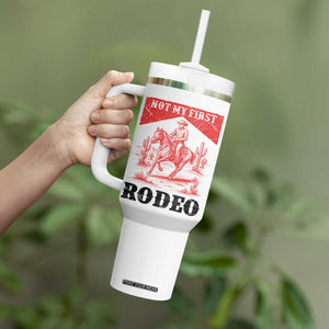 Not My First Rodeo Vintage Cowboy Graphic Tumbler With Handle Retro Western Desert Scene with Horse and Cactus TS02 Print Your Wear