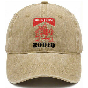 Not My First Rodeo Vintage Cowboy Graphic Washed Cotton Baseball Cap Retro Western Desert Scene with Horse and Cactus TS02 Print Your Wear