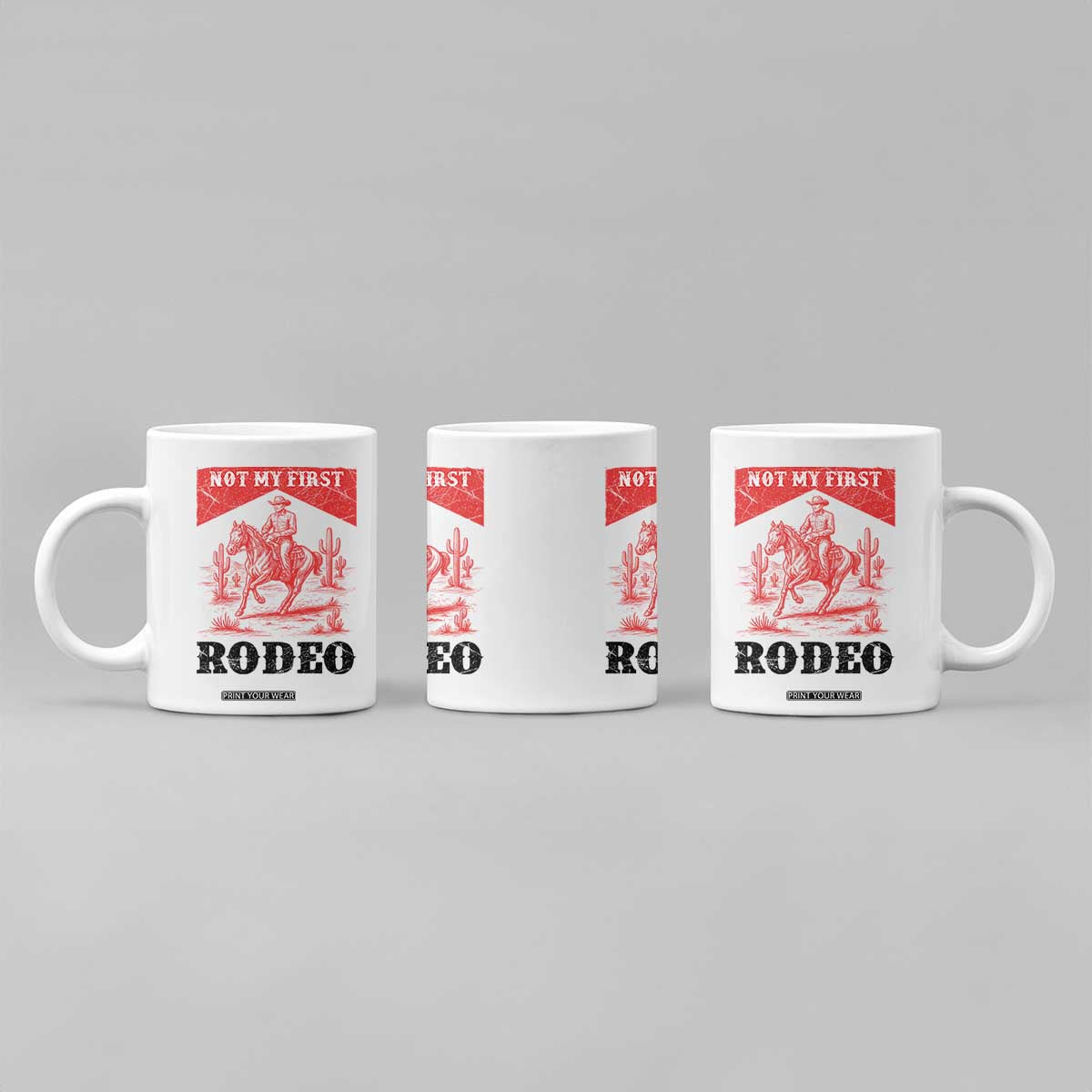 Not My First Rodeo Vintage Cowboy Graphic Coffee Mug Retro Western Desert Scene with Horse and Cactus TS02 Print Your Wear