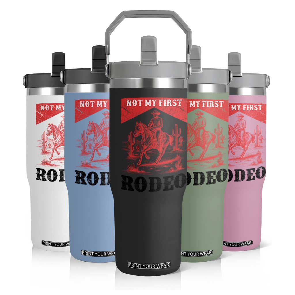 Not My First Rodeo Vintage Cowboy Graphic Flip Straw Tumbler Retro Western Desert Scene with Horse and Cactus TS02 Print Your Wear