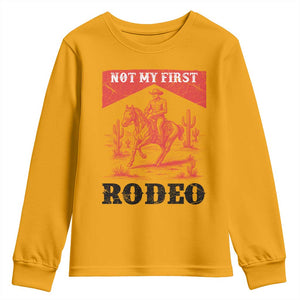 Not My First Rodeo Vintage Cowboy Graphic Youth Sweatshirt Retro Western Desert Scene with Horse and Cactus TS02 Gold Print Your Wear