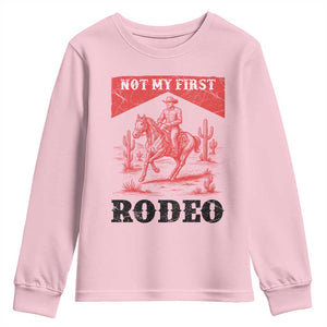 Not My First Rodeo Vintage Cowboy Graphic Youth Sweatshirt Retro Western Desert Scene with Horse and Cactus TS02 Light Pink Print Your Wear