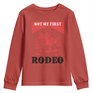 Not My First Rodeo Vintage Cowboy Graphic Youth Sweatshirt Retro Western Desert Scene with Horse and Cactus TS02 Red Print Your Wear