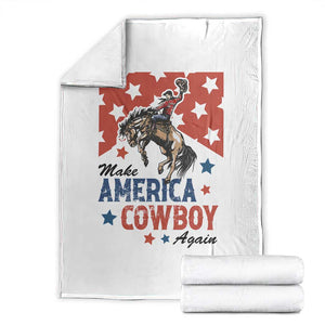 Make America Cowboy Again Patriotic Western Throw Blanket Bucking Bronco Star Spangled USA Flag Inspired Country TS02 White Print Your Wear