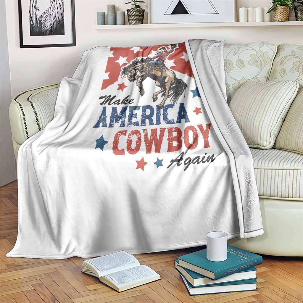 Make America Cowboy Again Patriotic Western Throw Blanket Bucking Bronco Star Spangled USA Flag Inspired Country TS02 Print Your Wear