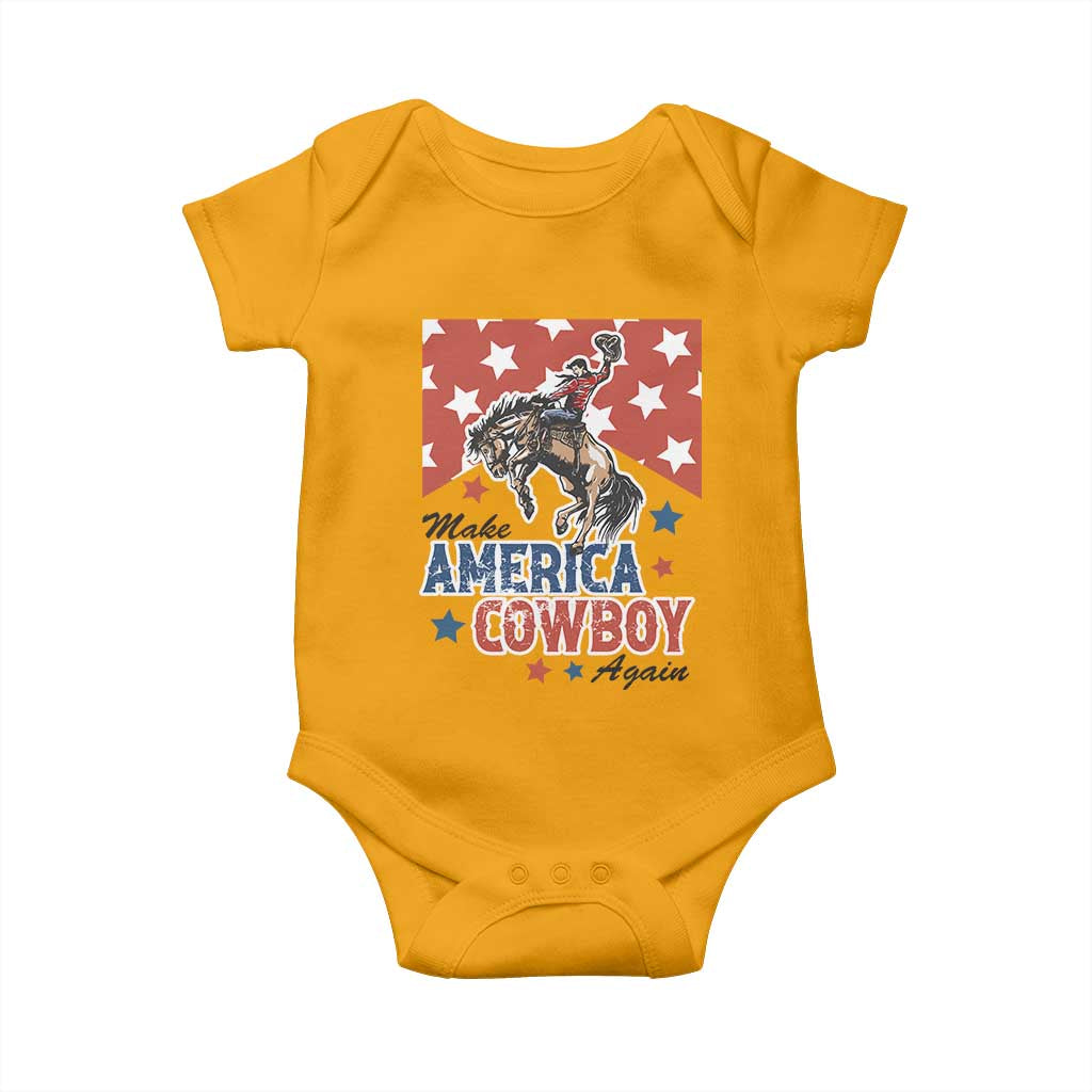 Make America Cowboy Again Patriotic Western Baby Onesie Bucking Bronco Star Spangled USA Flag Inspired Country TS02 Gold Print Your Wear