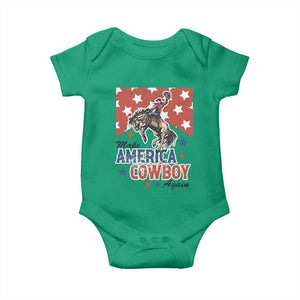 Make America Cowboy Again Patriotic Western Baby Onesie Bucking Bronco Star Spangled USA Flag Inspired Country TS02 Irish Green Print Your Wear