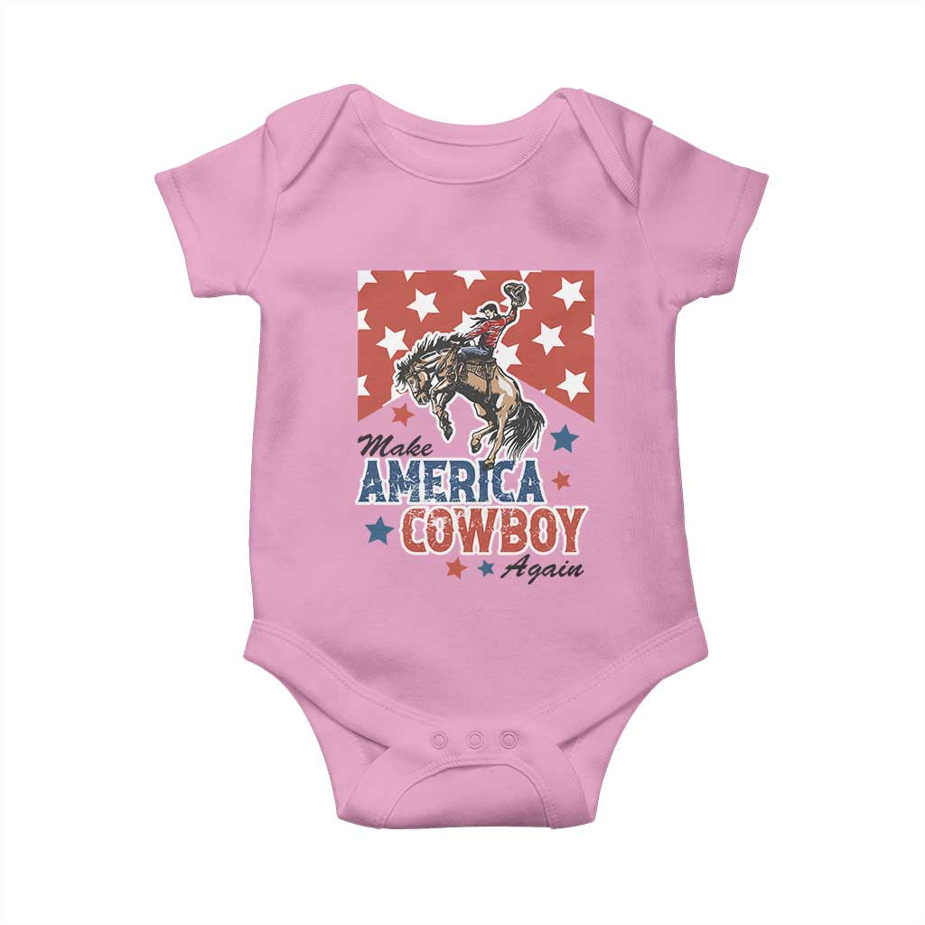 Make America Cowboy Again Patriotic Western Baby Onesie Bucking Bronco Star Spangled USA Flag Inspired Country TS02 Light Pink Print Your Wear