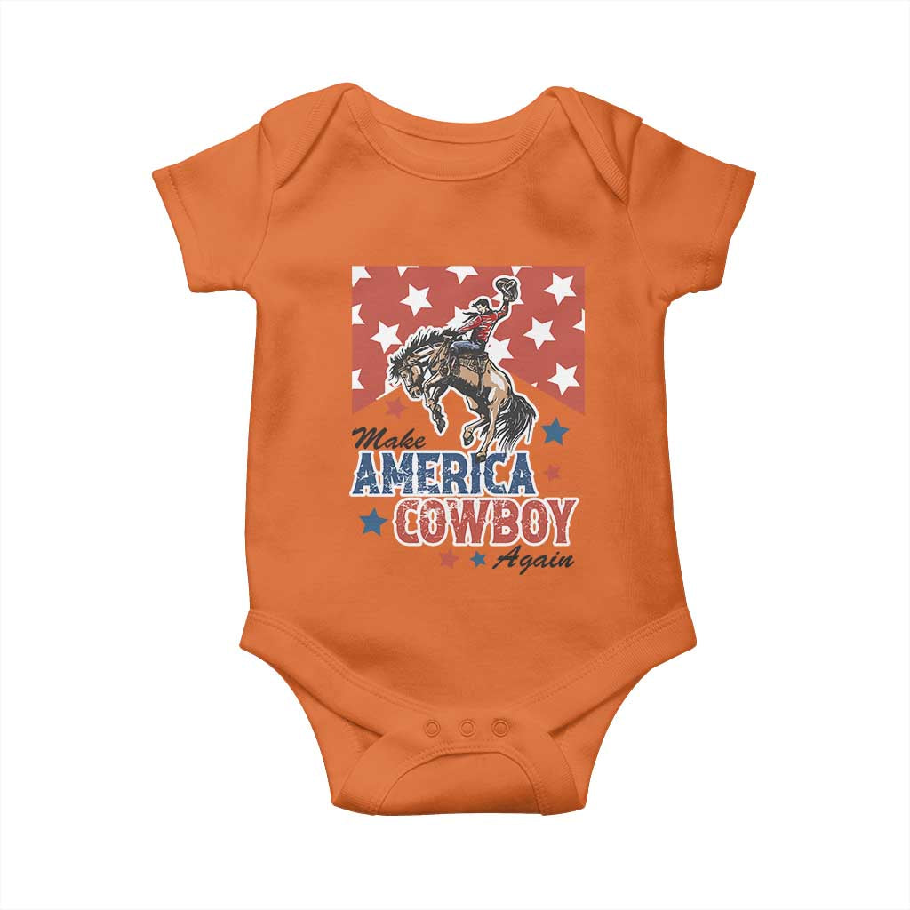 Make America Cowboy Again Patriotic Western Baby Onesie Bucking Bronco Star Spangled USA Flag Inspired Country TS02 Orange Print Your Wear