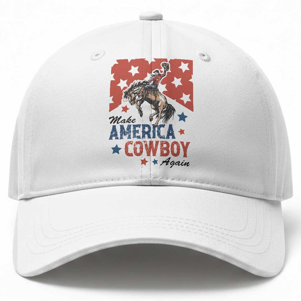 Make America Cowboy Again Patriotic Western Baseball Cap Bucking Bronco Star Spangled USA Flag Inspired Country TS02 Print Your Wear