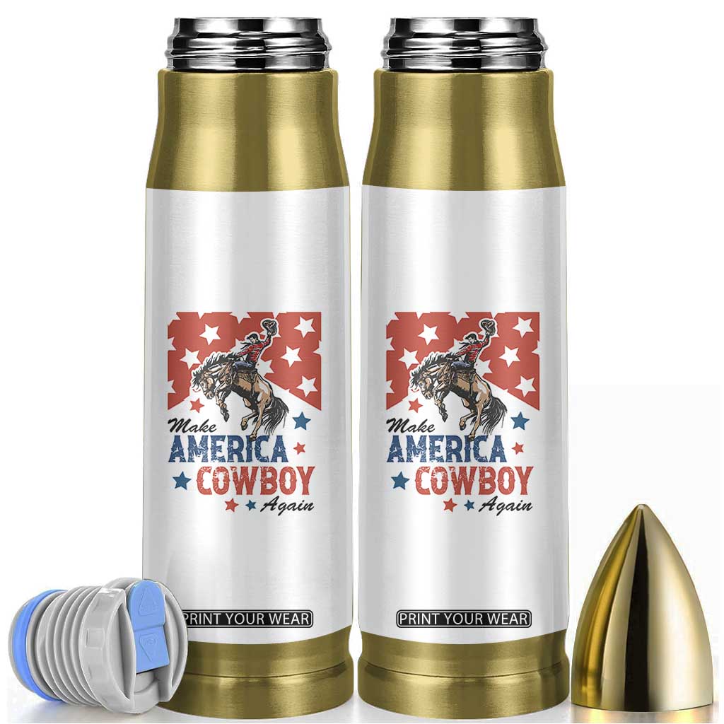 Make America Cowboy Again Patriotic Western Bullet Tumbler Bucking Bronco Star Spangled USA Flag Inspired Country TS02 White Print Your Wear