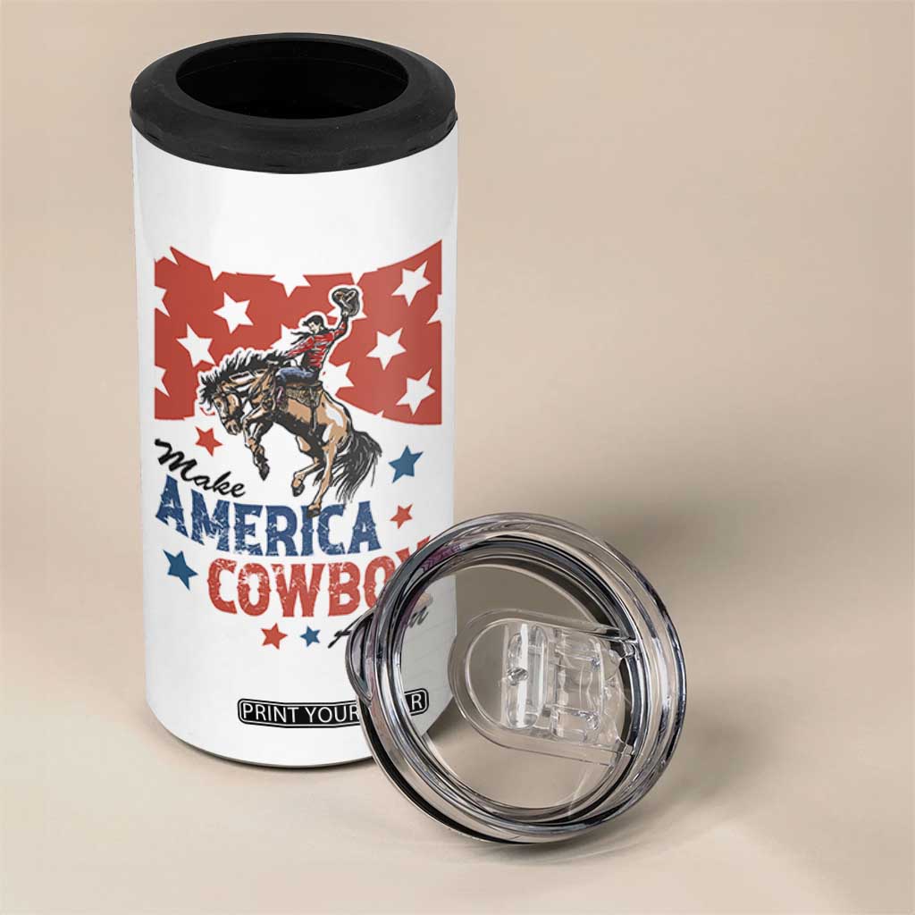Make America Cowboy Again Patriotic Western 4 in 1 Can Cooler Tumbler Bucking Bronco Star Spangled USA Flag Inspired Country TS02 Print Your Wear