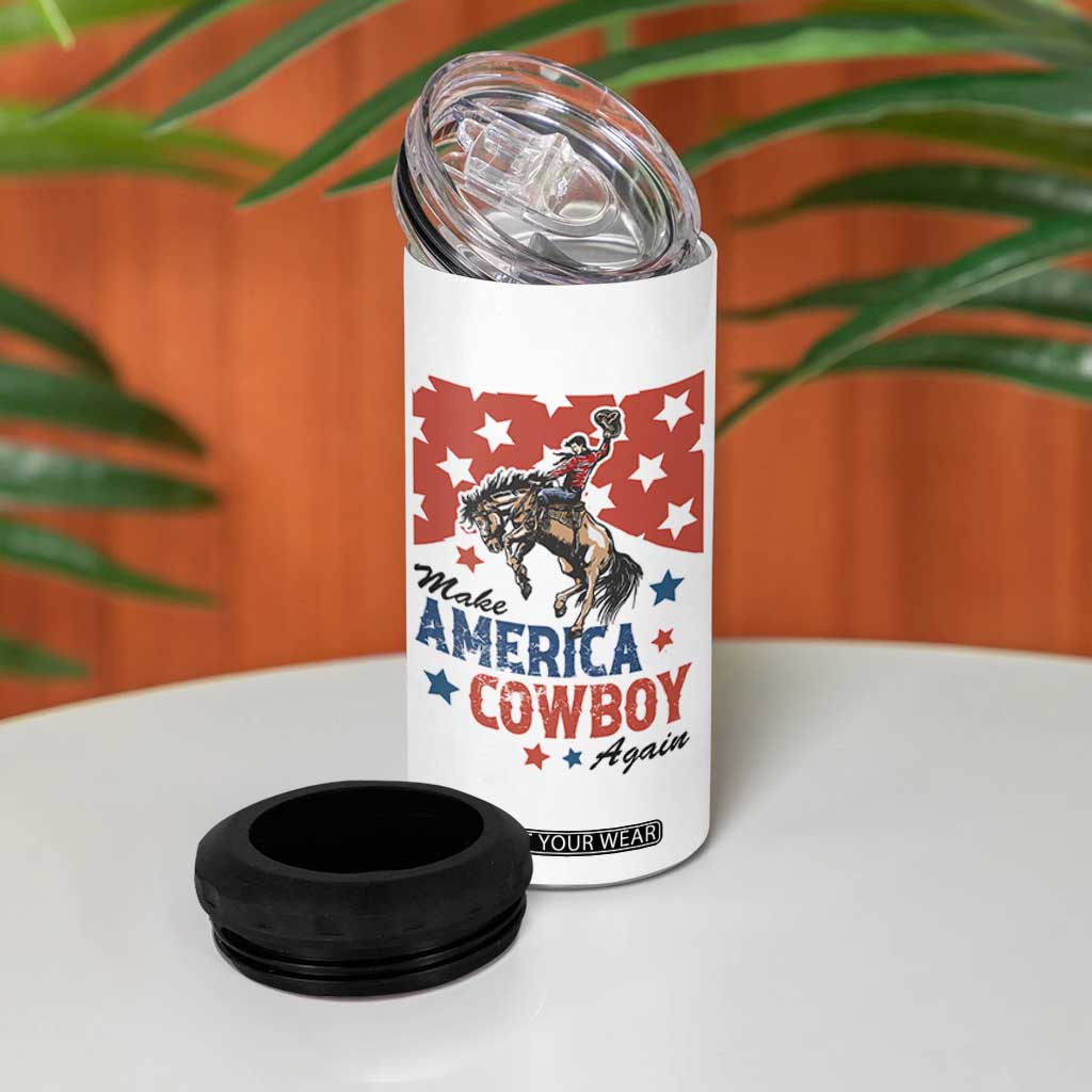 Make America Cowboy Again Patriotic Western 4 in 1 Can Cooler Tumbler Bucking Bronco Star Spangled USA Flag Inspired Country TS02 Print Your Wear