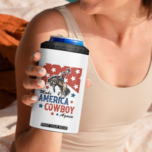 Make America Cowboy Again Patriotic Western 4 in 1 Can Cooler Tumbler Bucking Bronco Star Spangled USA Flag Inspired Country TS02 Print Your Wear