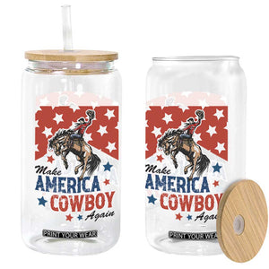Make America Cowboy Again Patriotic Western Glass Can Bucking Bronco Star Spangled USA Flag Inspired Country TS02 Print Your Wear