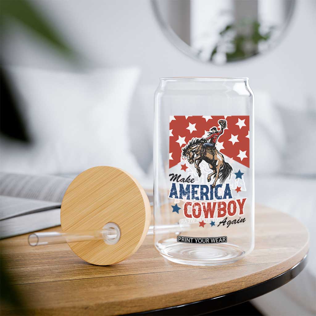 Make America Cowboy Again Patriotic Western Glass Can Bucking Bronco Star Spangled USA Flag Inspired Country TS02 Print Your Wear