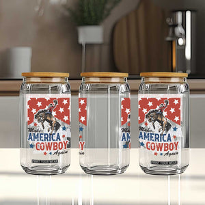 Make America Cowboy Again Patriotic Western Glass Can Bucking Bronco Star Spangled USA Flag Inspired Country TS02 Print Your Wear