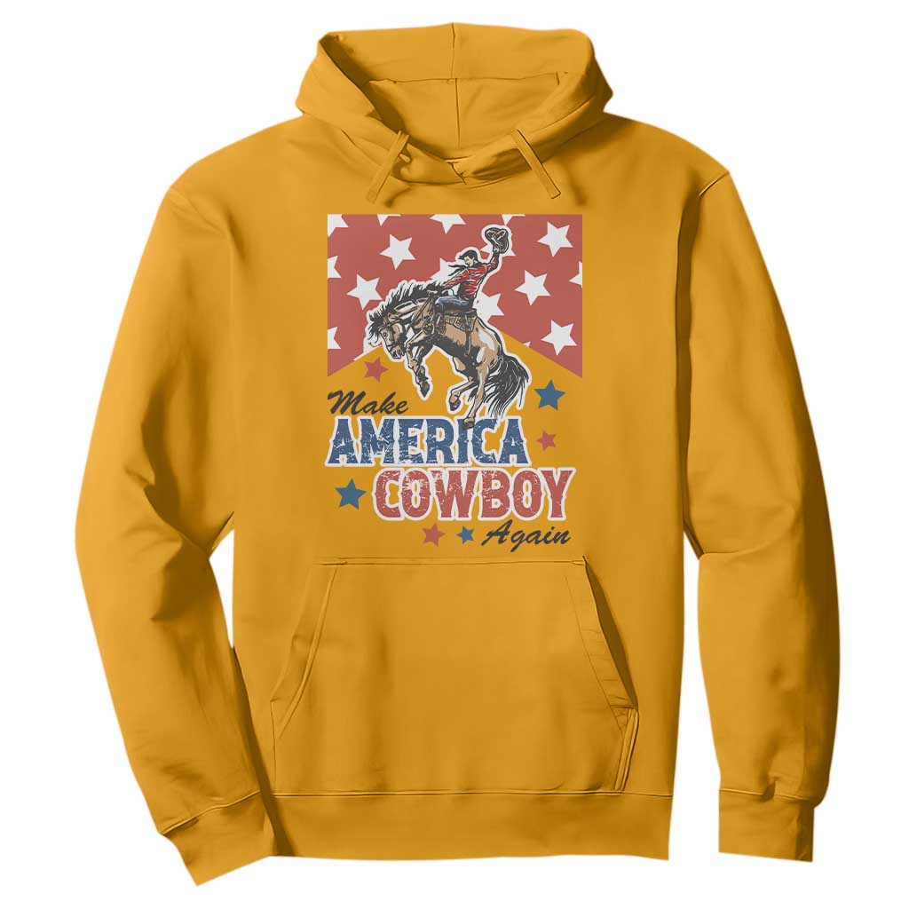 Make America Cowboy Again Patriotic Western Hoodie Bucking Bronco Star Spangled USA Flag Inspired Country TS02 Gold Print Your Wear