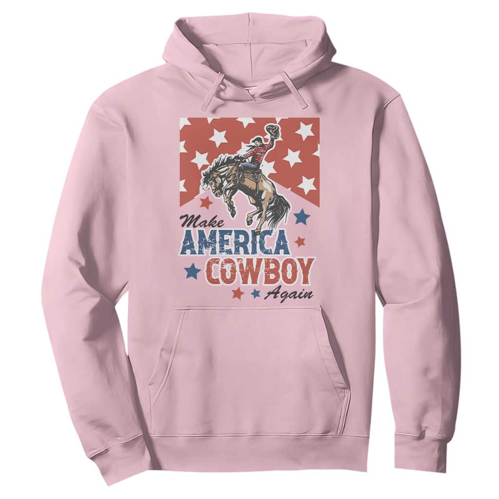 Make America Cowboy Again Patriotic Western Hoodie Bucking Bronco Star Spangled USA Flag Inspired Country TS02 Light Pink Print Your Wear