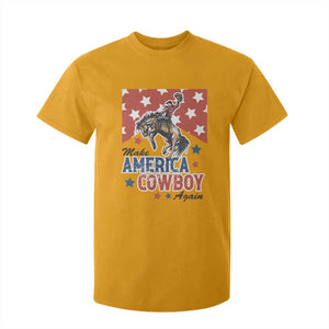 Make America Cowboy Again Patriotic Western T Shirt For Kid Bucking Bronco Star Spangled USA Flag Inspired Country TS02 Gold Print Your Wear