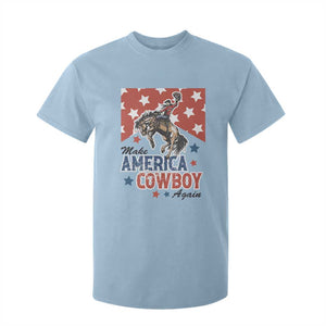 Make America Cowboy Again Patriotic Western T Shirt For Kid Bucking Bronco Star Spangled USA Flag Inspired Country TS02 Light Blue Print Your Wear