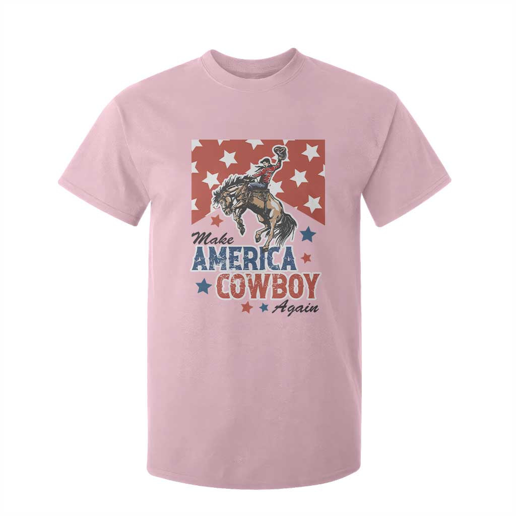 Make America Cowboy Again Patriotic Western T Shirt For Kid Bucking Bronco Star Spangled USA Flag Inspired Country TS02 Light Pink Print Your Wear