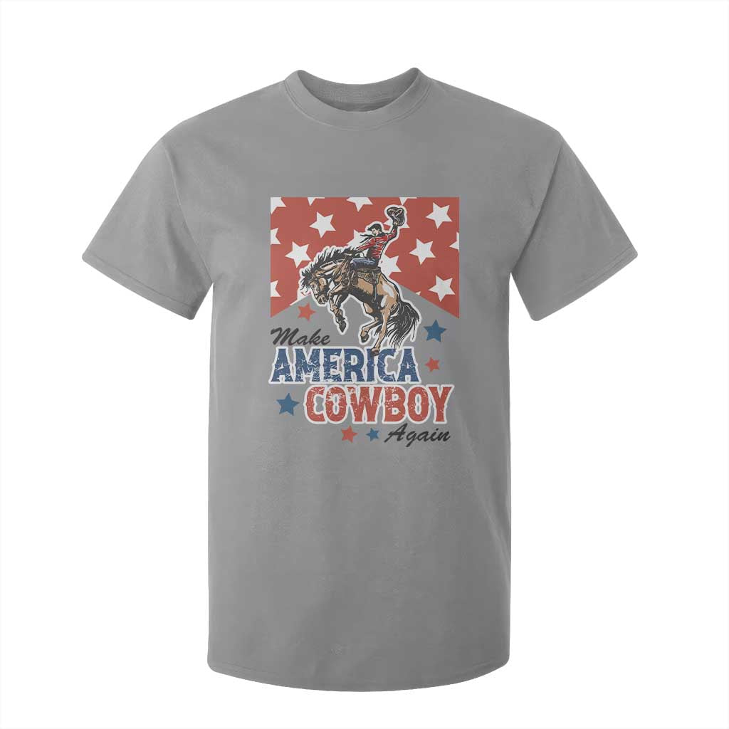 Make America Cowboy Again Patriotic Western T Shirt For Kid Bucking Bronco Star Spangled USA Flag Inspired Country TS02 Sport Gray Print Your Wear