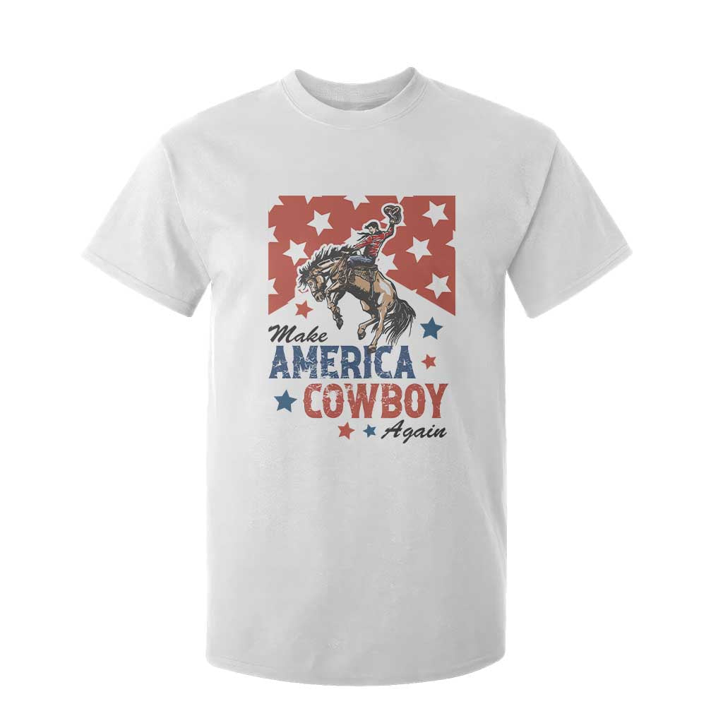 Make America Cowboy Again Patriotic Western T Shirt For Kid Bucking Bronco Star Spangled USA Flag Inspired Country TS02 White Print Your Wear