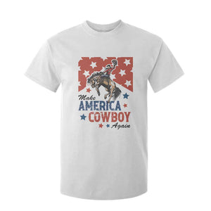 Make America Cowboy Again Patriotic Western T Shirt For Kid Bucking Bronco Star Spangled USA Flag Inspired Country TS02 White Print Your Wear